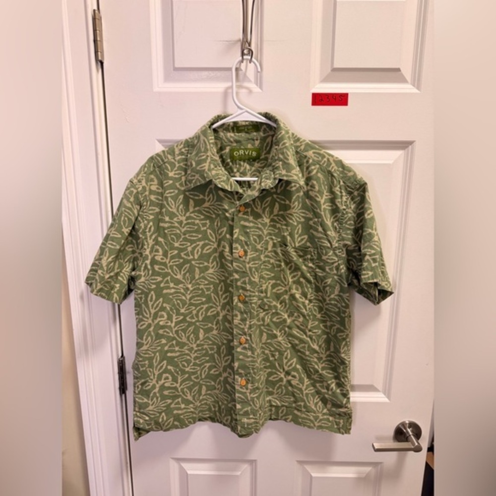 Mens Orvis Short Sleeve Button Down Shirt with Wooden Buttons